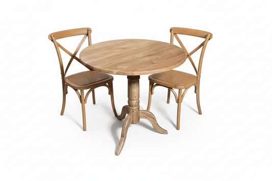 NORDIC SOLID OAK ROUND DINING TABLE 75CM + 2 MELROSE DINING CHAIRS NATURAL 3PCS - MyChocolateWood
