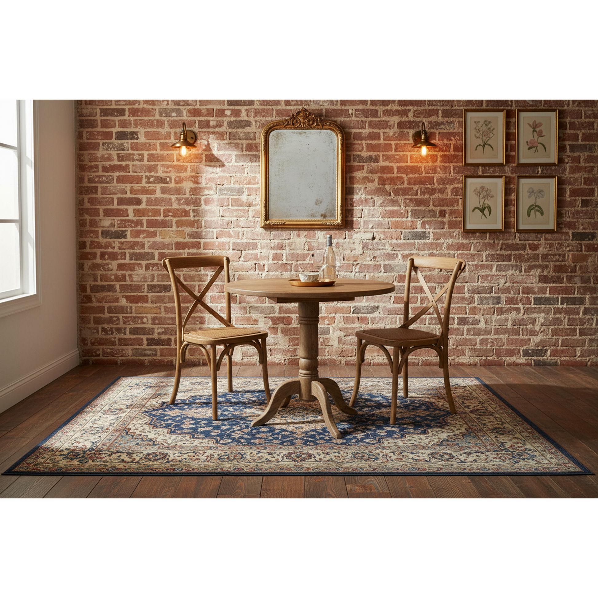Nordic Solid Oak Round Dining Table 75cm + 2 Melrose Dining Chairs in Natural - Chocolate Wood
