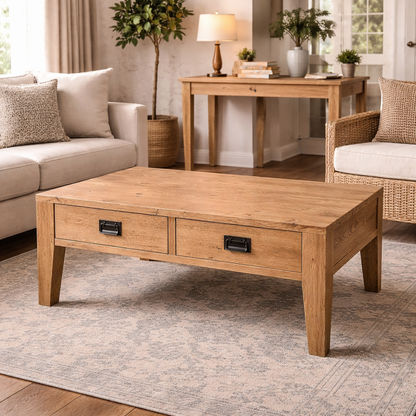TARA SOLID OAK 2 DRAWER 2-WAY COFFEE TABLE, 120CM, NATURAL OAK