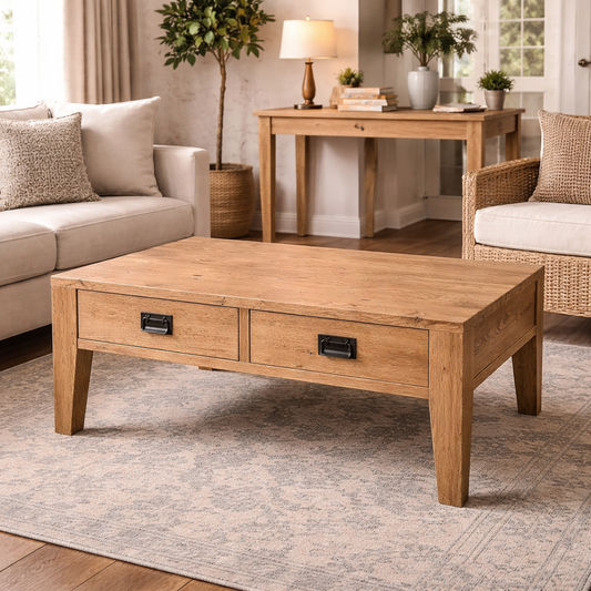 TARA SOLID OAK 2 DRAWER 2-WAY COFFEE TABLE, 120CM, NATURAL OAK - MyChocolateWood