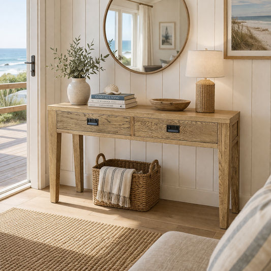 TARA SOLID OAK 2 DRAWERS CONSOLE TABLE - MyChocolateWood