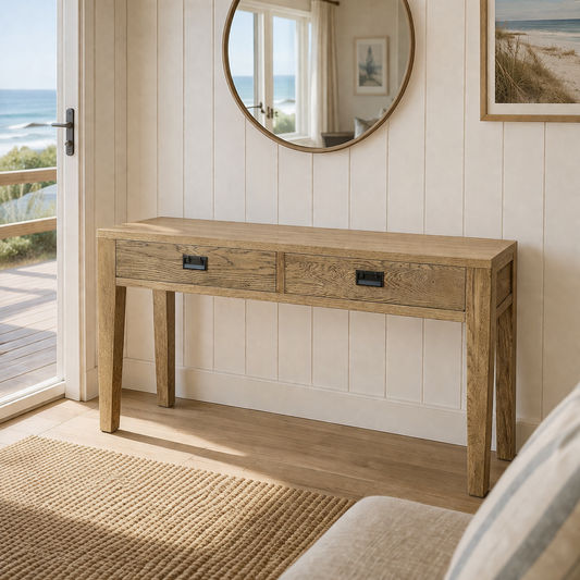 TARA SOLID OAK 2 DRAWERS CONSOLE TABLE - MyChocolateWood