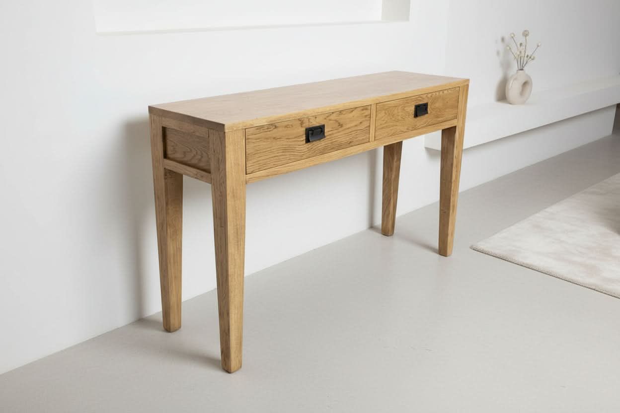 TARA SOLID OAK 2 DRAWERS CONSOLE TABLE - MyChocolateWood