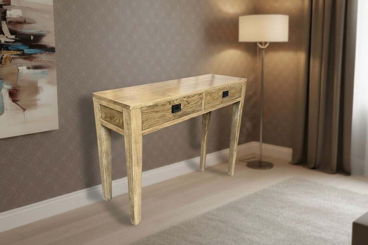 TARA SOLID OAK 2 DRAWERS CONSOLE TABLE - MyChocolateWood