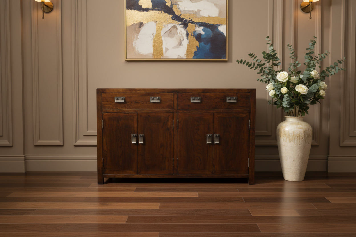 TARA SOLID OAK BUFFET SIDEBOARD 3 DRAWERS 6 DOORS BROWN 210 CM - MyChocolateWood
