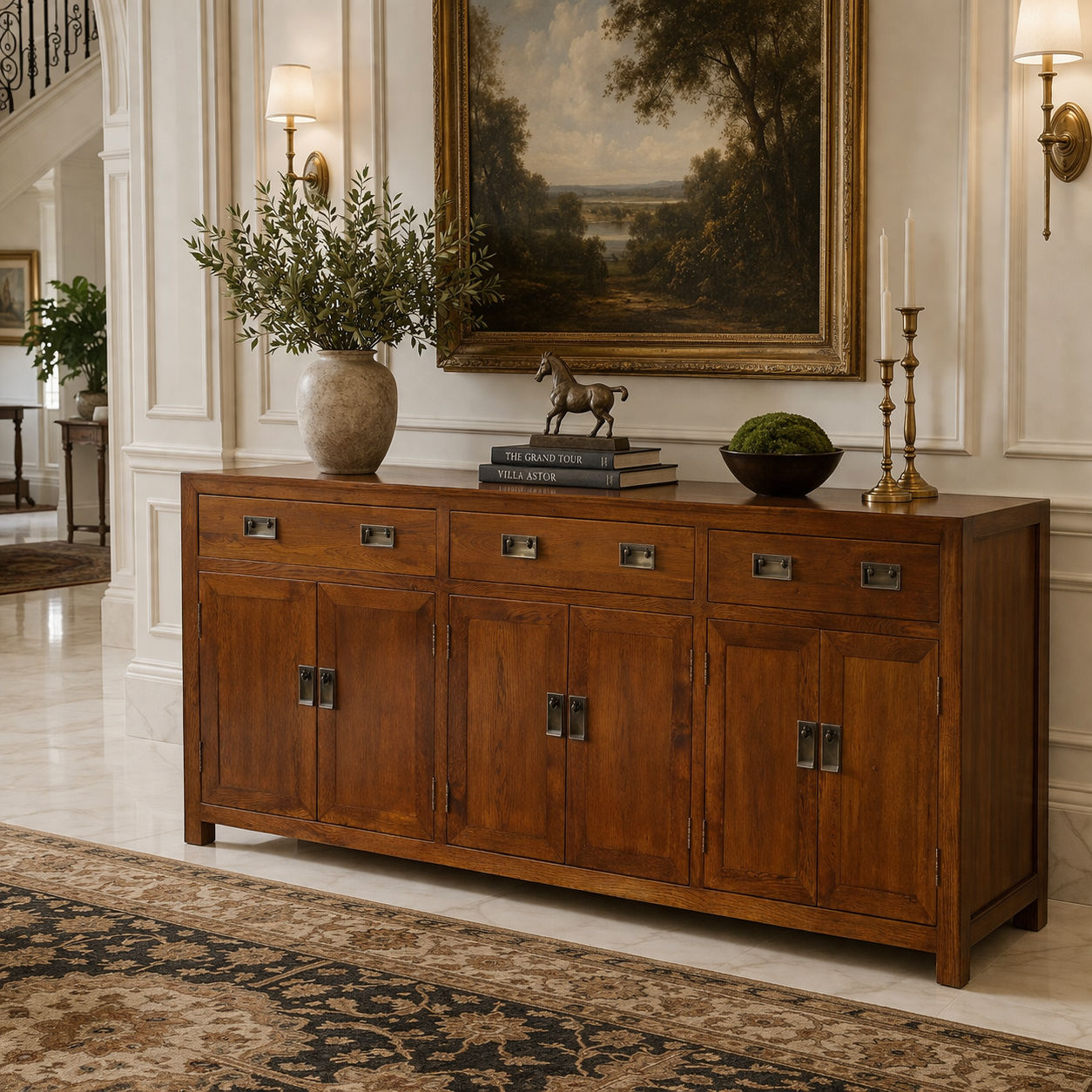 TARA SOLID OAK BUFFET SIDEBOARD 3 DRAWERS 6 DOORS BROWN 210 CM - MyChocolateWood