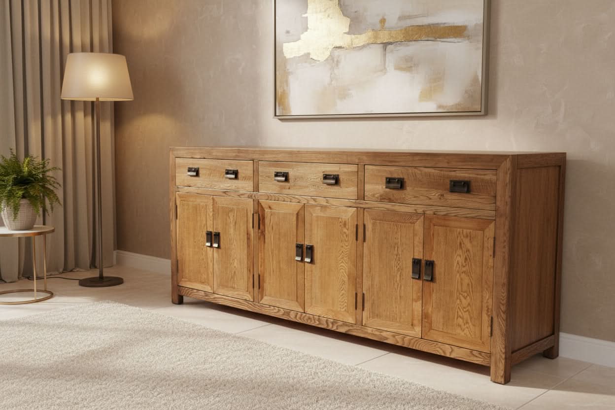 TARA SOLID OAK BUFFET SIDEBOARD 3 DRAWERS 6 DOORS NATURAL 210 CM - MyChocolateWood