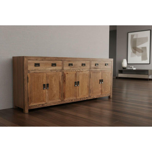 TARA SOLID OAK BUFFET SIDEBOARD 3 DRAWERS 6 DOORS NATURAL 210 CM - MyChocolateWood