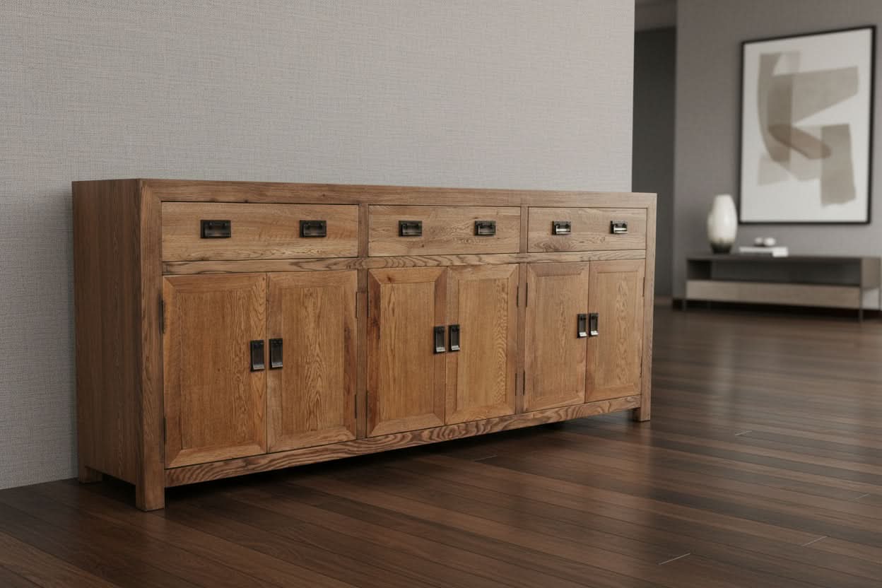 TARA SOLID OAK BUFFET SIDEBOARD 3 DRAWERS 6 DOORS NATURAL 210 CM - MyChocolateWood
