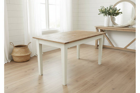 TARA RUSSIAN OAK DINING TABLE WITH BREADBOARD NATURAL TOP/WHITE LEGS 180CM - MyChocolateWood