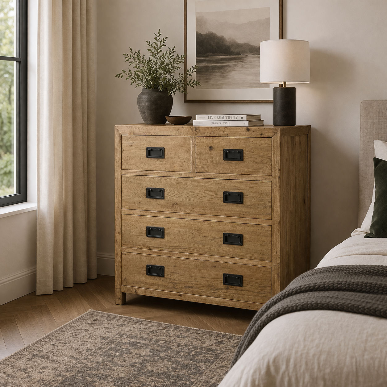 TARA SOLID OAK 5 DRAWERS TALLBOY - MyChocolateWood