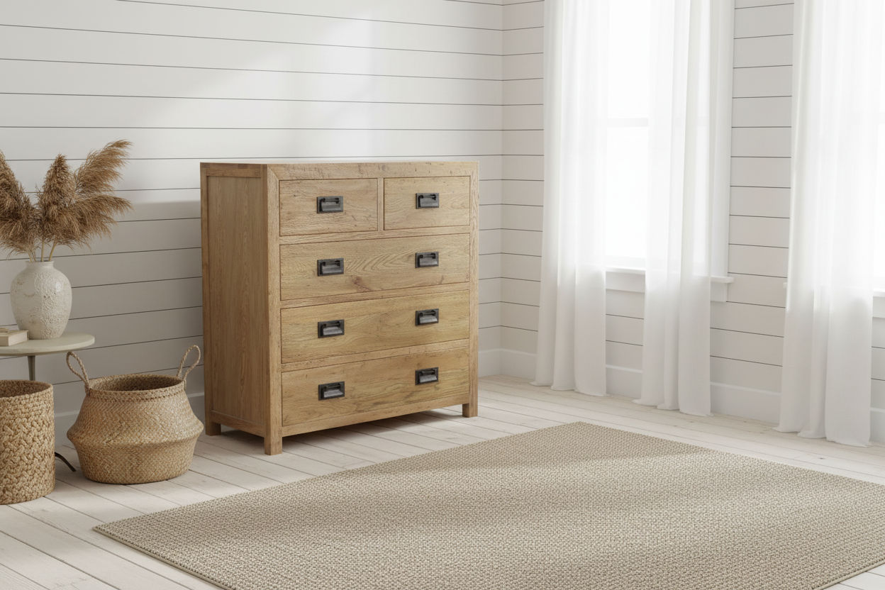 TARA SOLID OAK 5 DRAWERS TALLBOY - MyChocolateWood