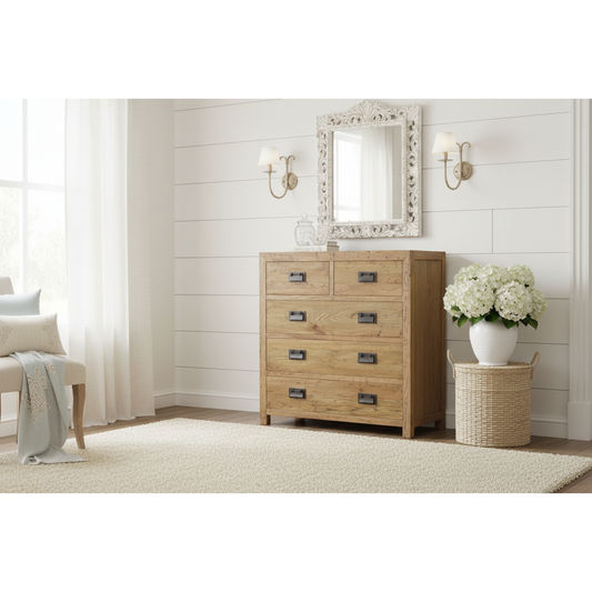 TARA SOLID OAK 5 DRAWERS TALLBOY - MyChocolateWood