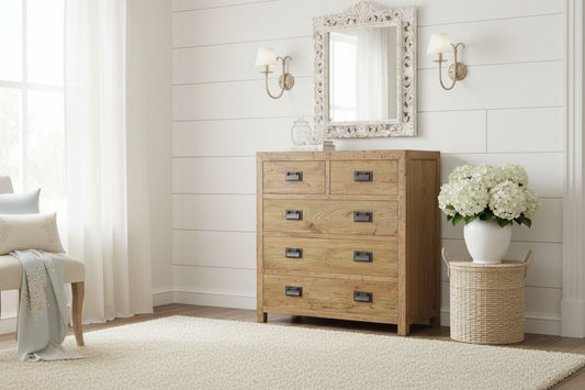 TARA SOLID OAK 5 DRAWERS TALLBOY - MyChocolateWood