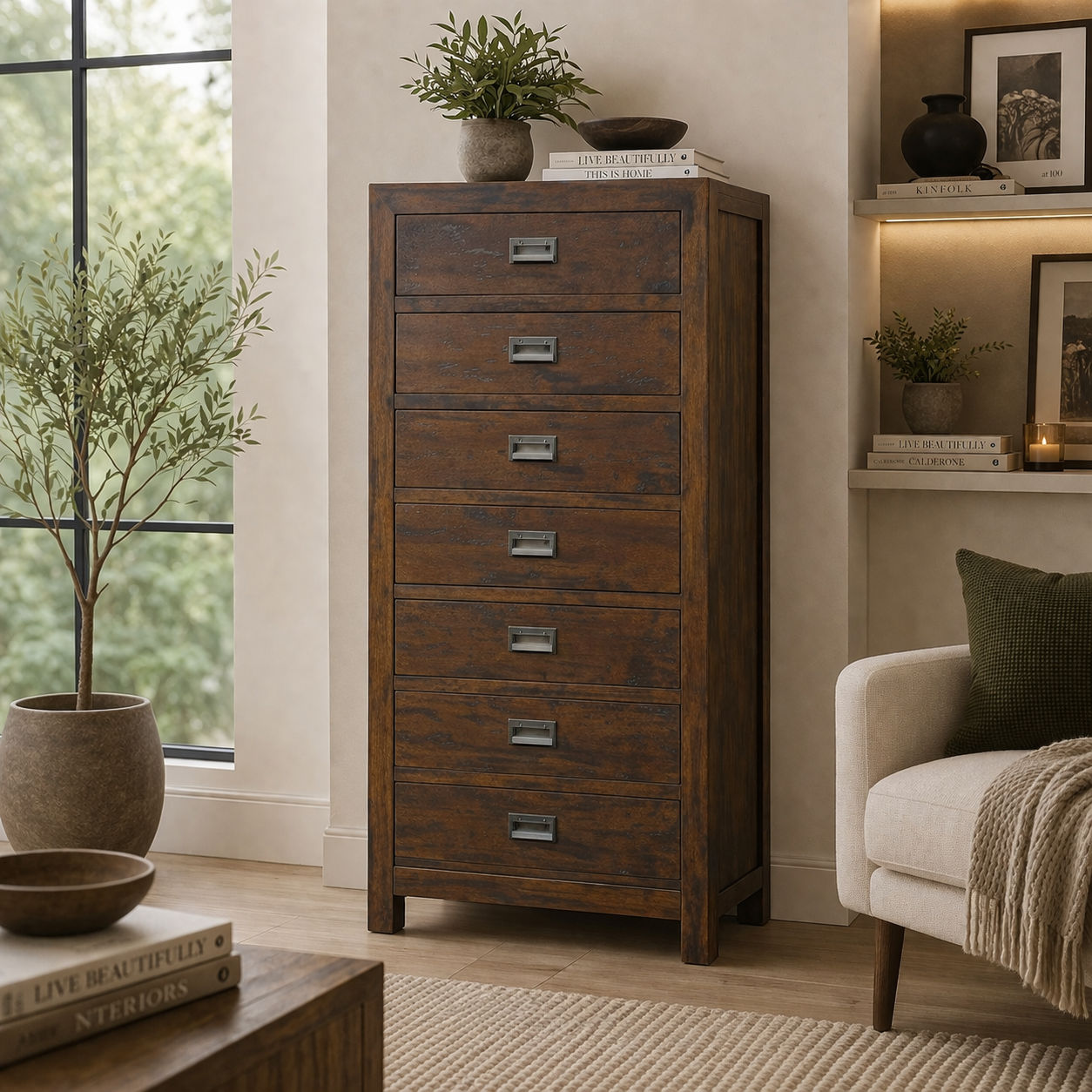 TARA SOLID OAK 7 DRAWERS TALLBOY - MyChocolateWood