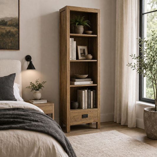 TARA SOLID OAK 1 DRAWER BOOKSHELF - MyChocolateWood