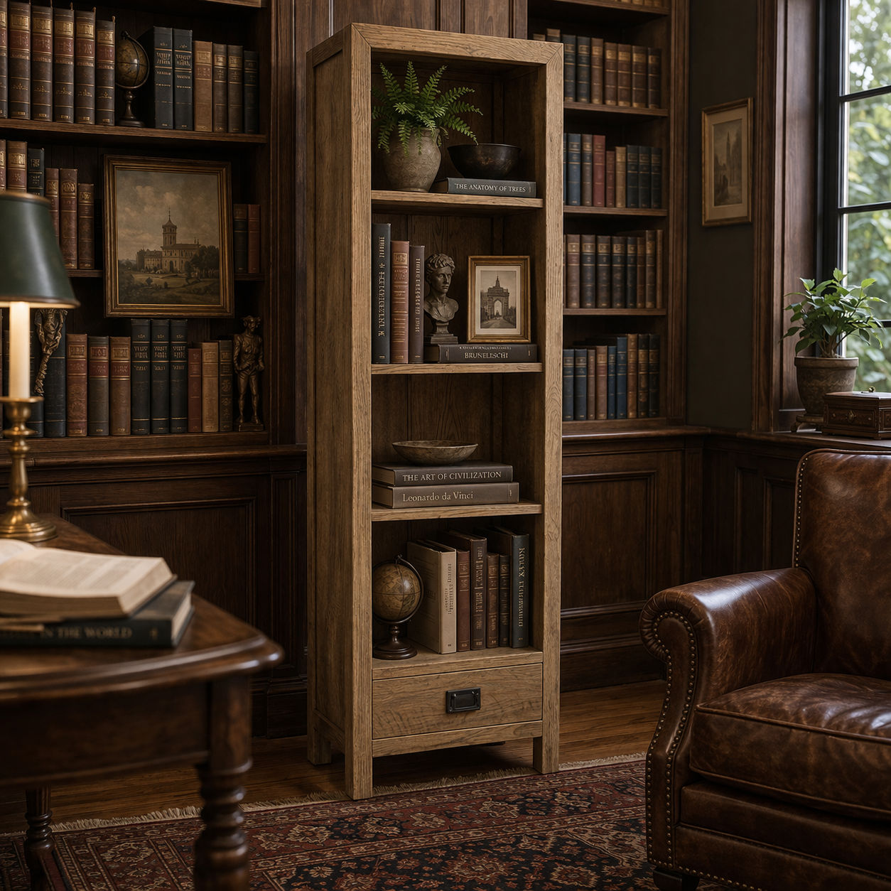 TARA SOLID OAK 1 DRAWER BOOKSHELF - MyChocolateWood