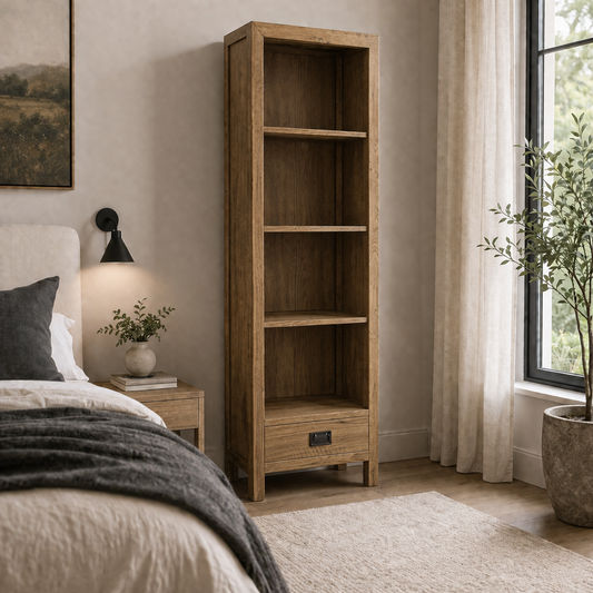 TARA SOLID OAK 1 DRAWER BOOKSHELF - MyChocolateWood