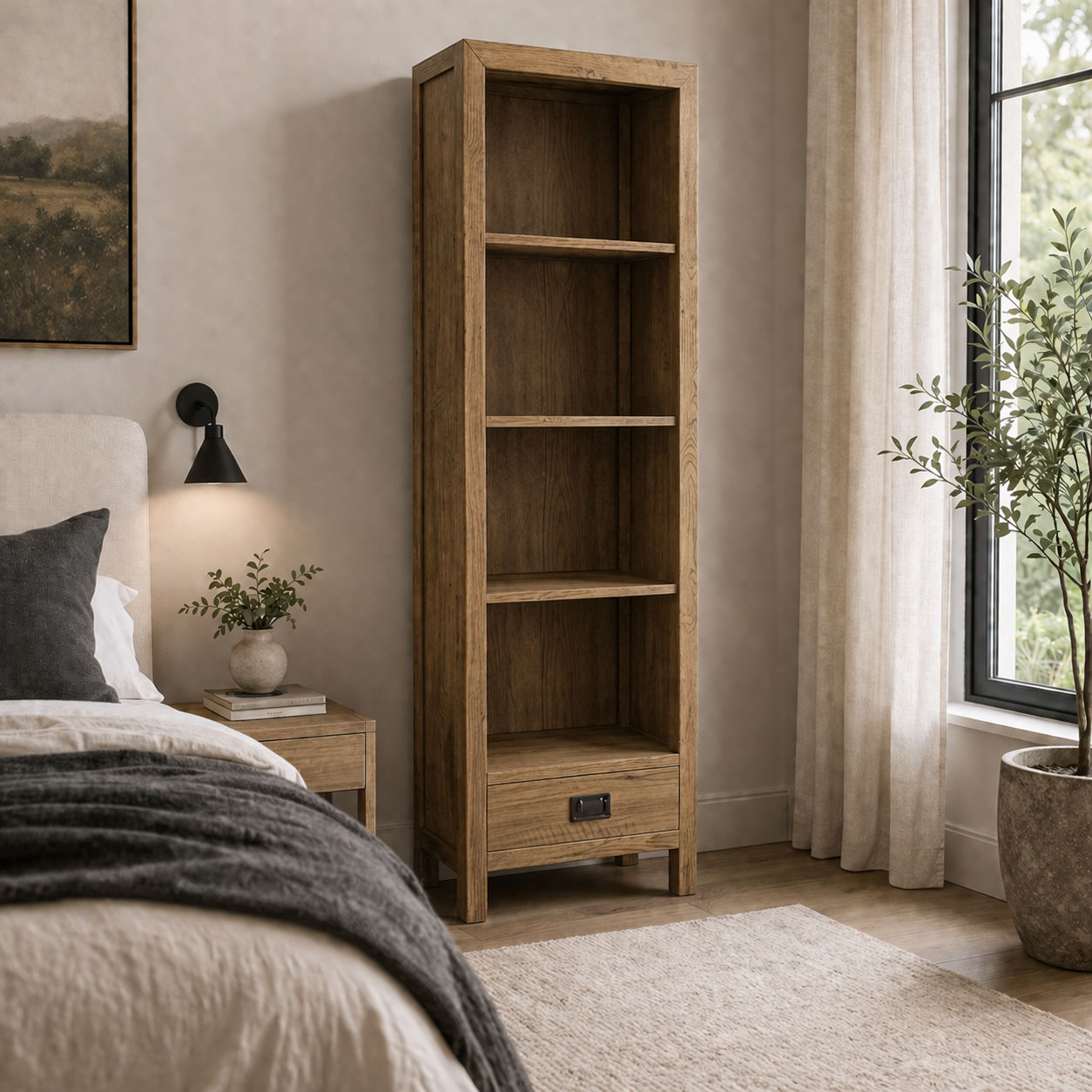 TARA SOLID OAK 1 DRAWER BOOKSHELF - MyChocolateWood
