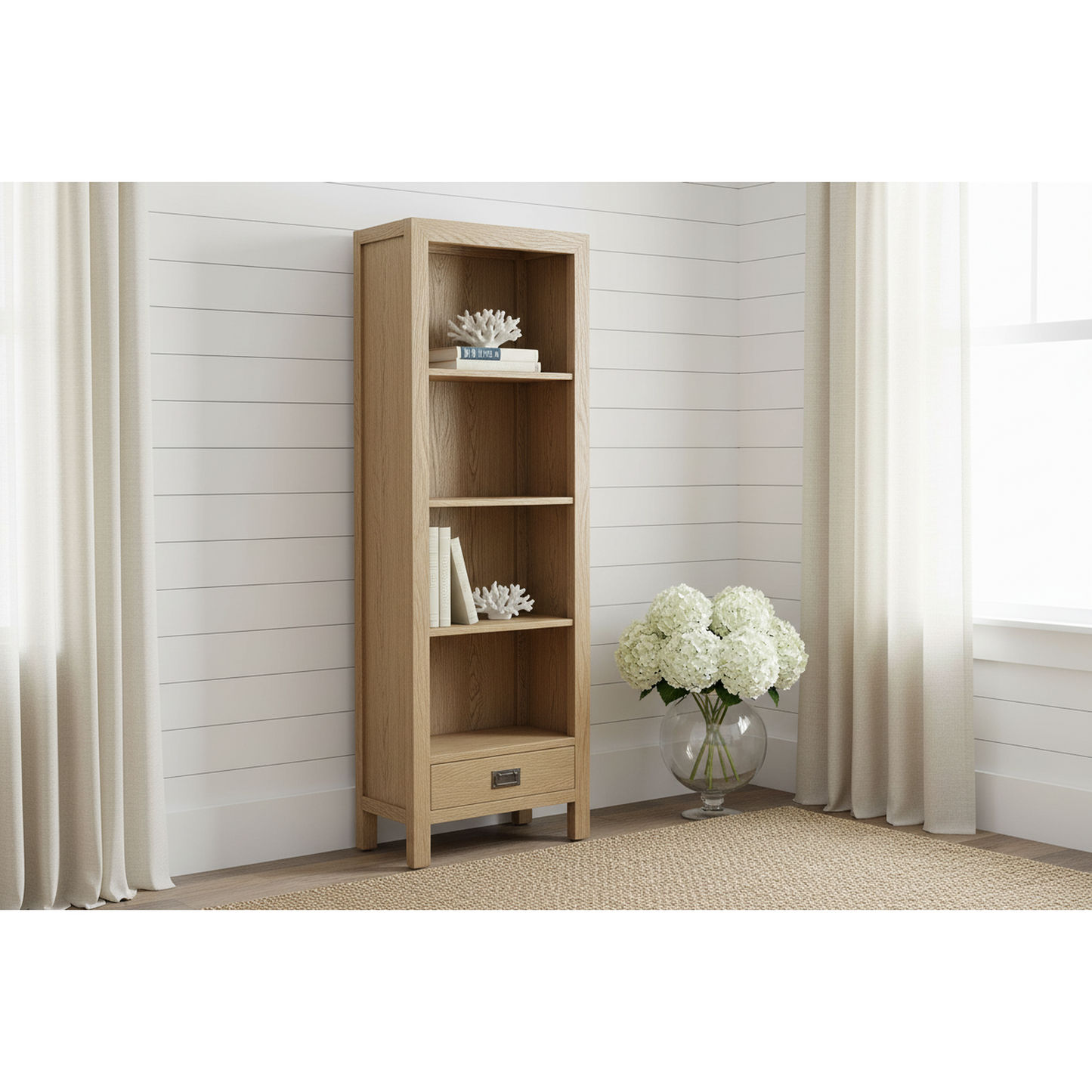 TARA SOLID OAK 1 DRAWER BOOKSHELF