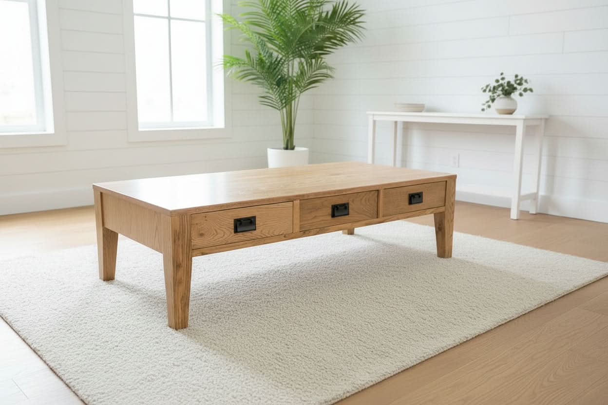 TARA SOLID OAK 3 DRAWER 3-WAY COFFEE TABLE, 150CM, NATURAL OAK - MyChocolateWood