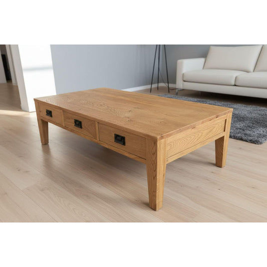 TARA SOLID OAK 3 DRAWER 3-WAY COFFEE TABLE, 150CM, NATURAL OAK - MyChocolateWood