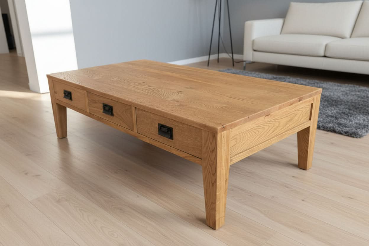 TARA SOLID OAK 3 DRAWER 3-WAY COFFEE TABLE, 150CM, NATURAL OAK - MyChocolateWood