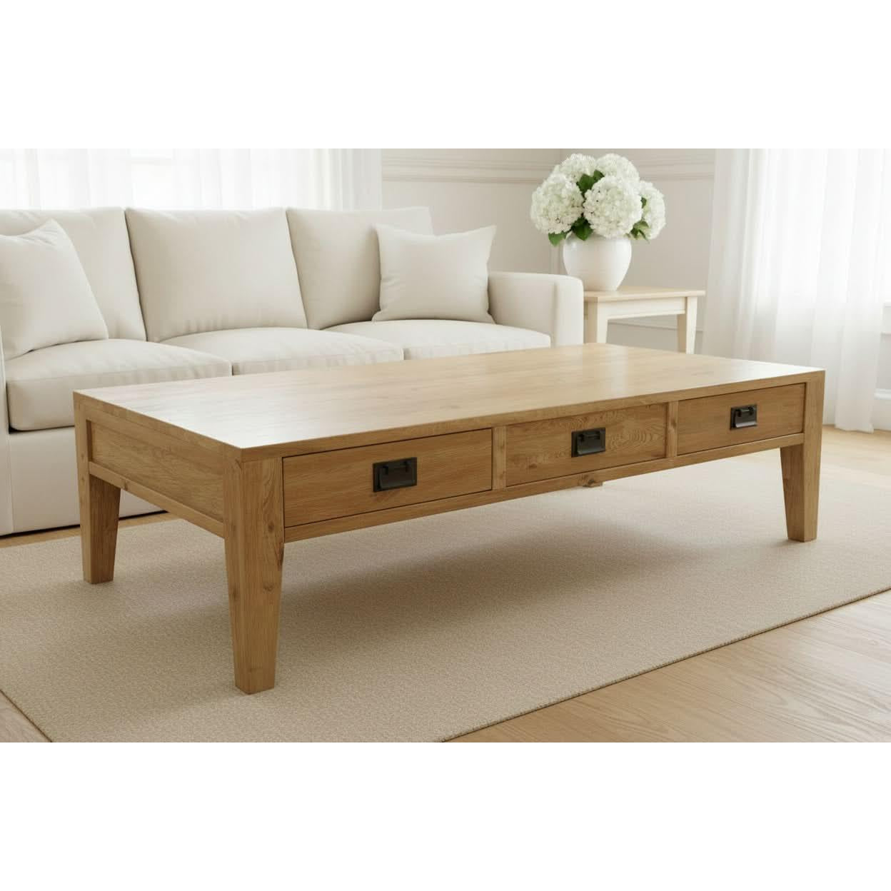 TARA SOLID OAK 3 DRAWER 3-WAY COFFEE TABLE, 150CM, NATURAL OAK - MyChocolateWood