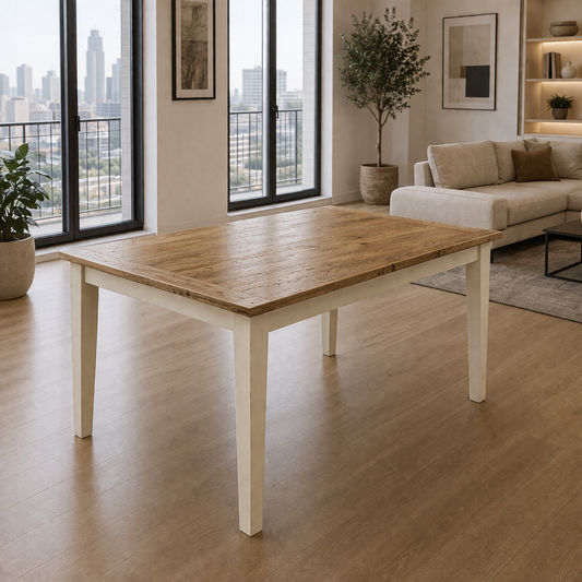 TARA RUSSIAN OAK DINING TABLE WITH BREADBOARD NATURAL TOP/WHITE LEGS 180CM - MyChocolateWood