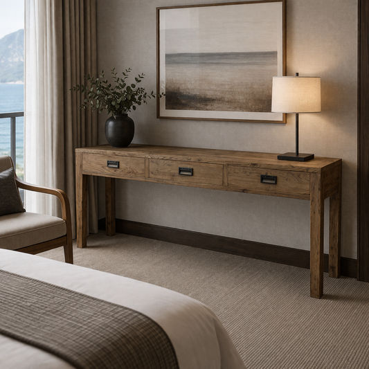 TARA SOLID OAK 3 DRAWERS CONSOLE TABLE - MyChocolateWood