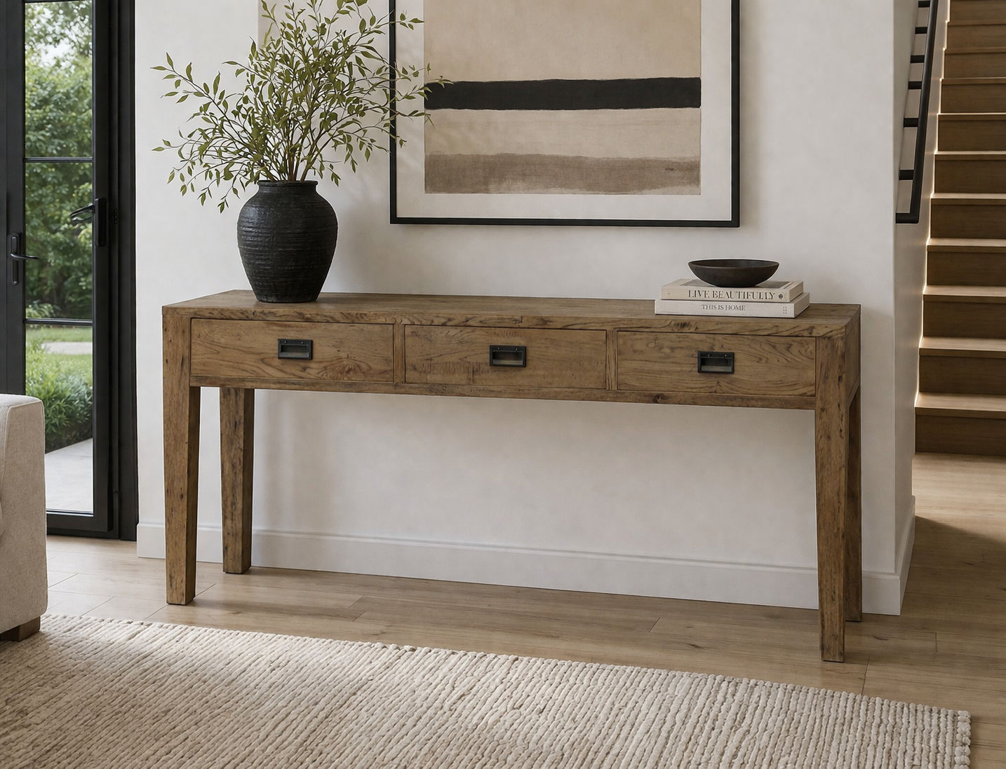 TARA SOLID OAK 3 DRAWERS CONSOLE TABLE - MyChocolateWood