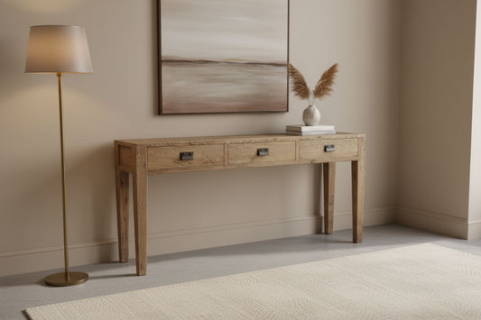 TARA SOLID OAK 3 DRAWERS CONSOLE TABLE - MyChocolateWood