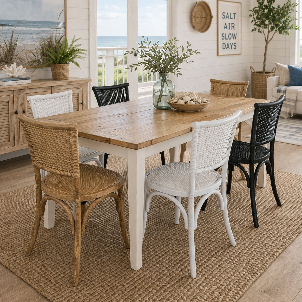 TARA RUSSIAN OAK DINING TABLE WITH BREADBOARD NATURAL TOP/WHITE LEGS 180CM - MyChocolateWood