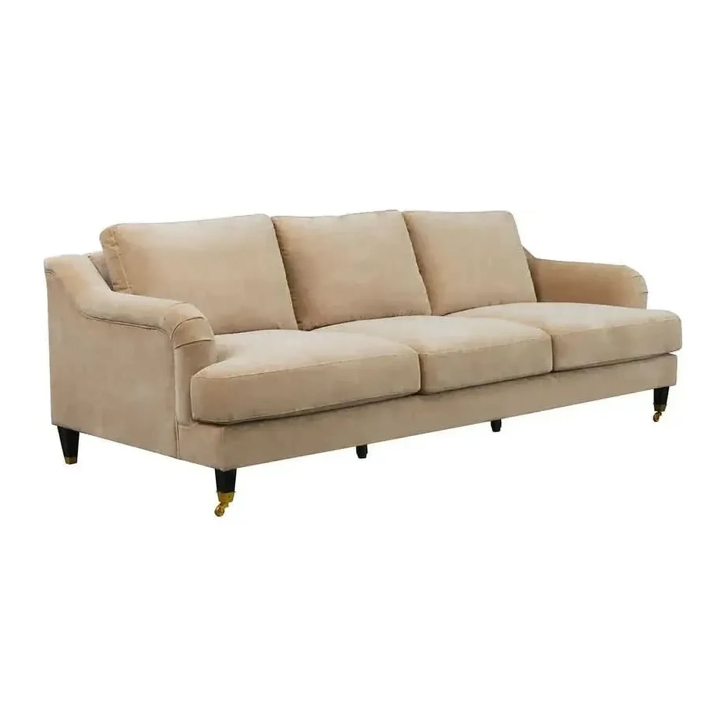 Orvil 3-Seater Sofa in Taupe Velvet - Chocolate Wood
