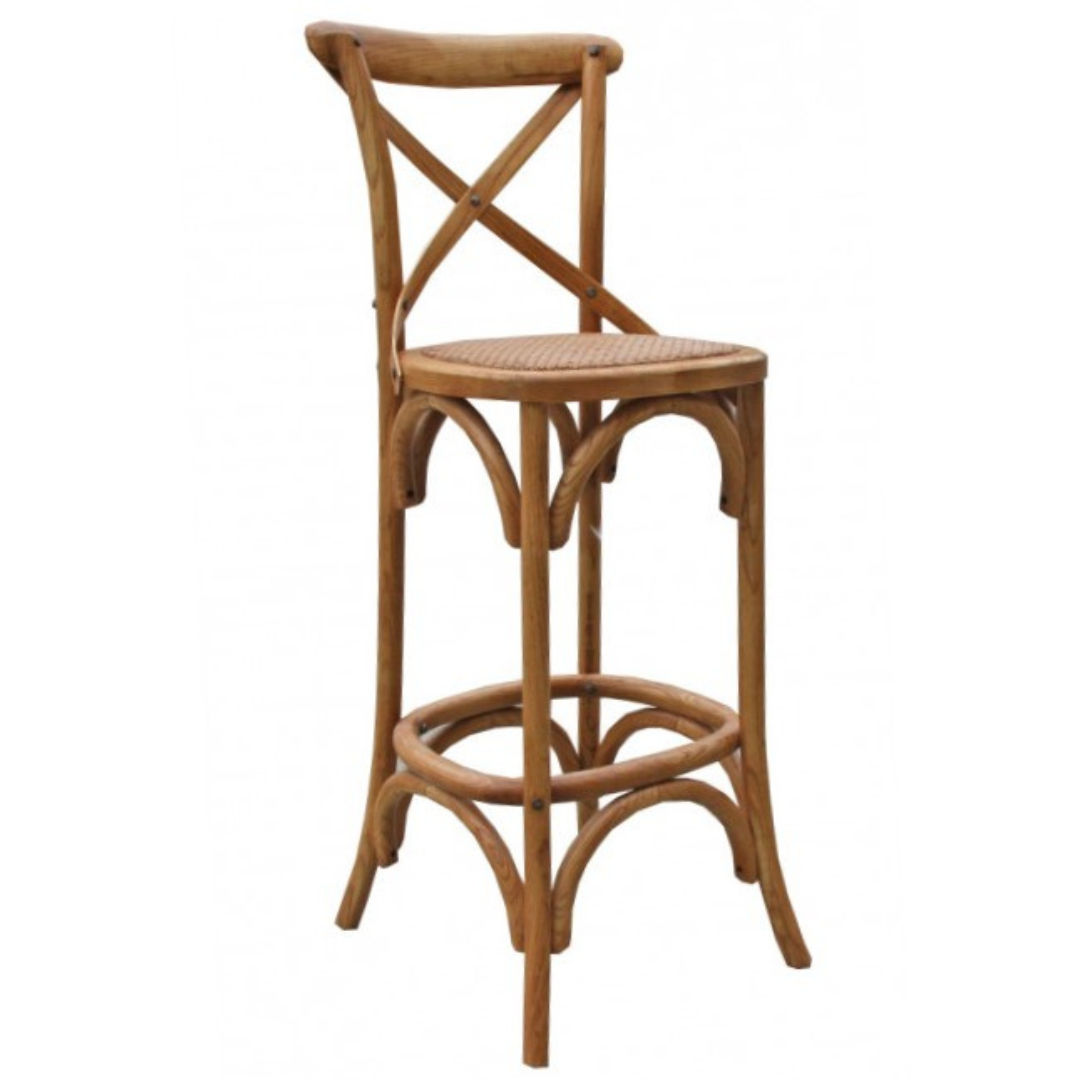MELROSE CROSS BACK BAR STOOL WITH RATTAN SEAT IN NATURAL - 76CM SEAT HEIGHT - MyChocolateWood
