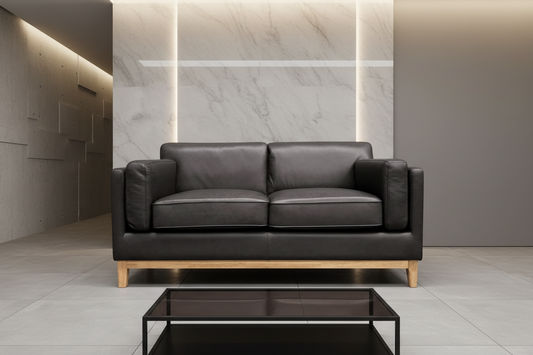 MARQUIS  2-SEATER OSLO LEATHER SOFA BLACK - MyChocolateWood