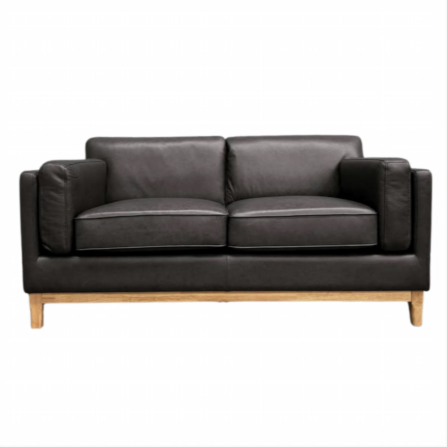 Marquis 2-Seater Oslo Leather Sofa in Black - Chocolate Wood