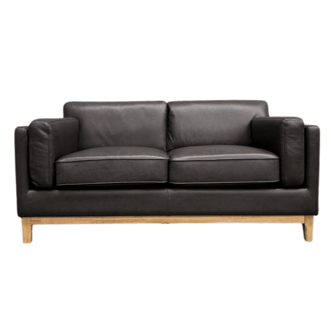 Marquis 2-Seater Oslo Leather Sofa in Black - Chocolate Wood