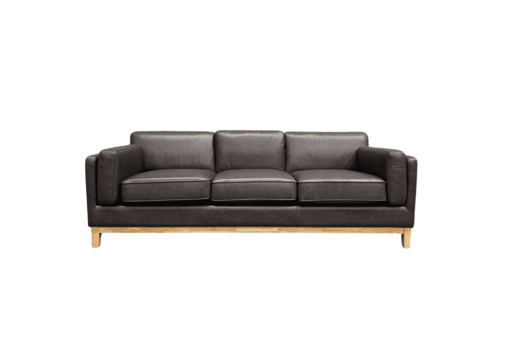 Marquis 3-Seater Oslo Leather Sofa in Black - Chocolate Wood
