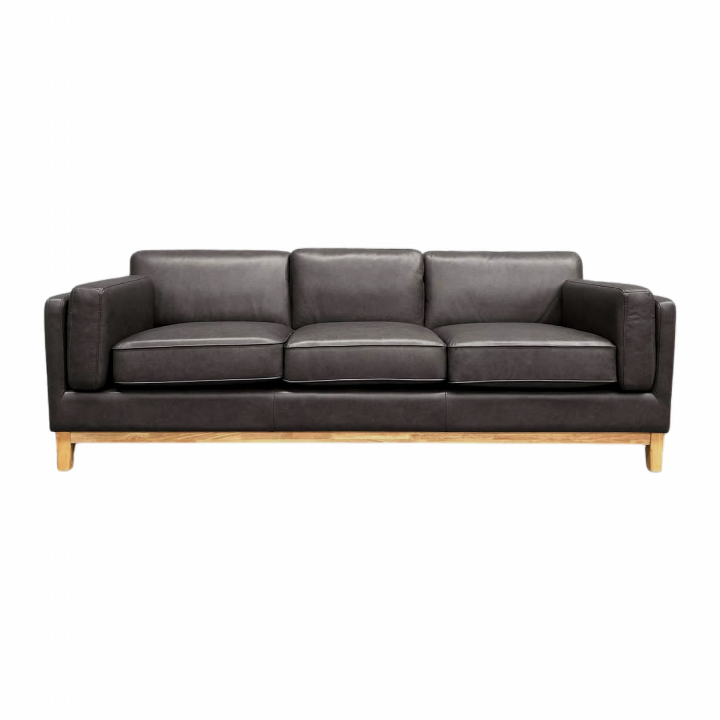 Marquis 3-Seater Oslo Leather Sofa in Black - Chocolate Wood