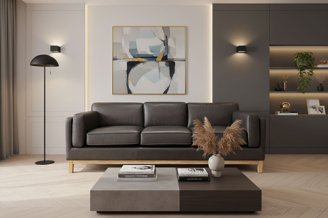 Marquis 3-Seater Oslo Leather Sofa in Black - Chocolate Wood