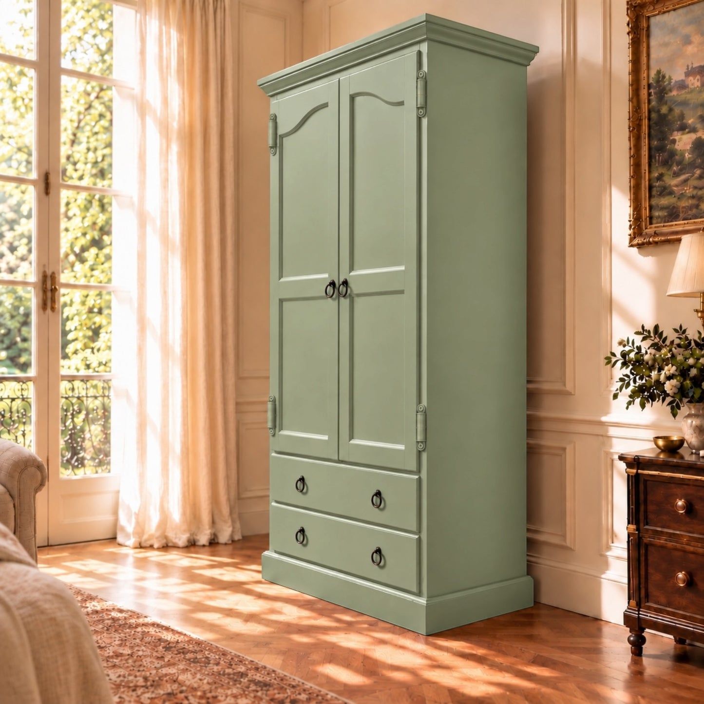 Cambridge Wardrobe / Armoire in Green Spruce - Chocolate Wood