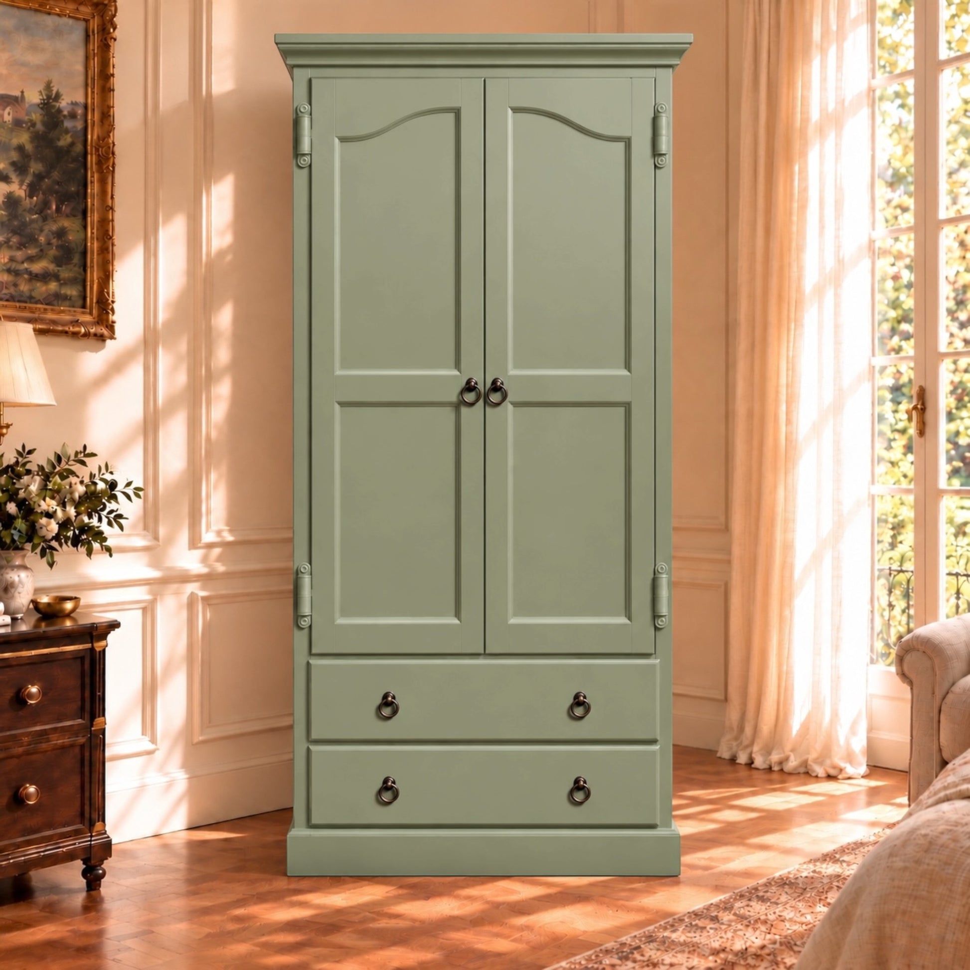 Cambridge Wardrobe / Armoire in Green Spruce - Chocolate Wood