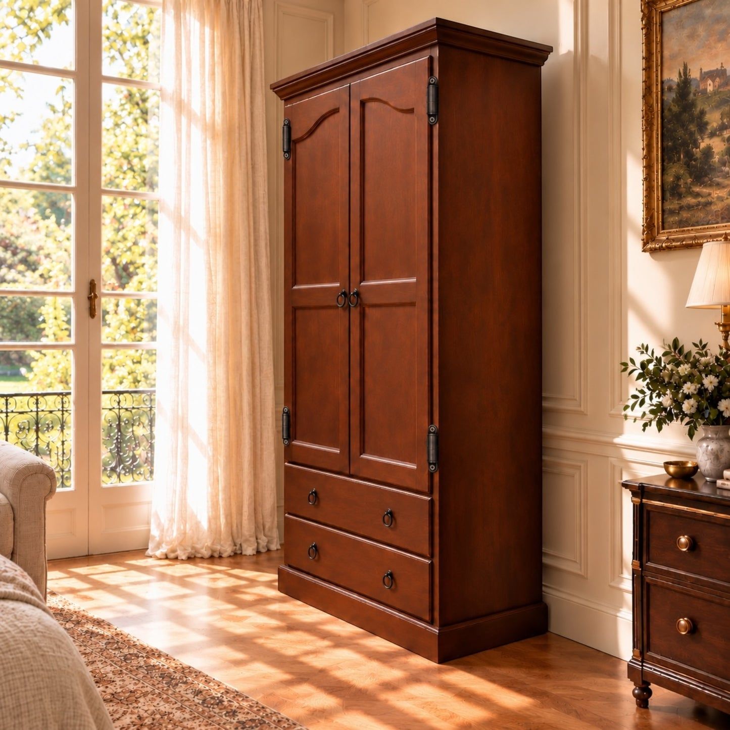 Cambridge Wardrobe / Armoire in Brown Stain - Chocolate Wood