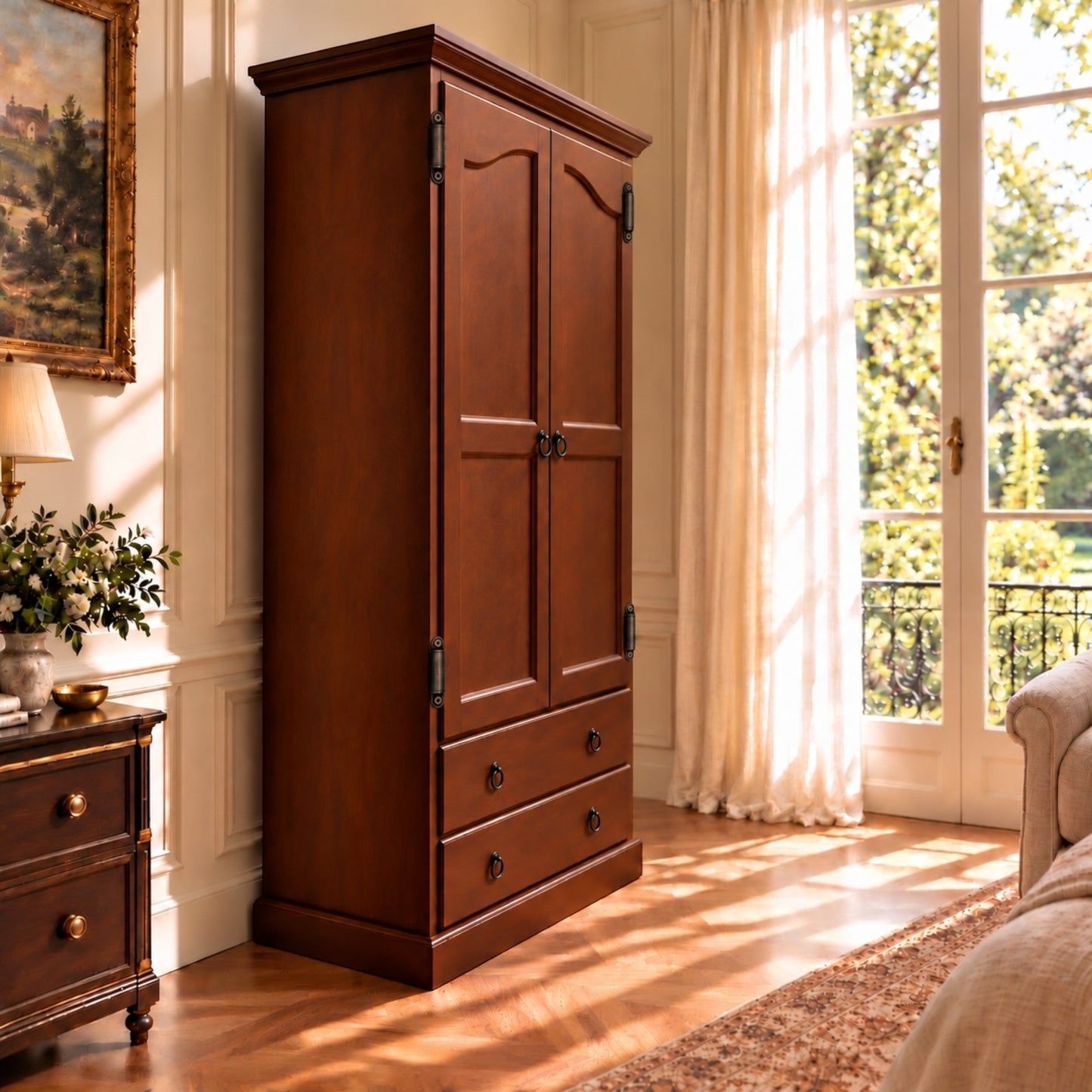 Cambridge Wardrobe / Armoire in Brown Stain - Chocolate Wood