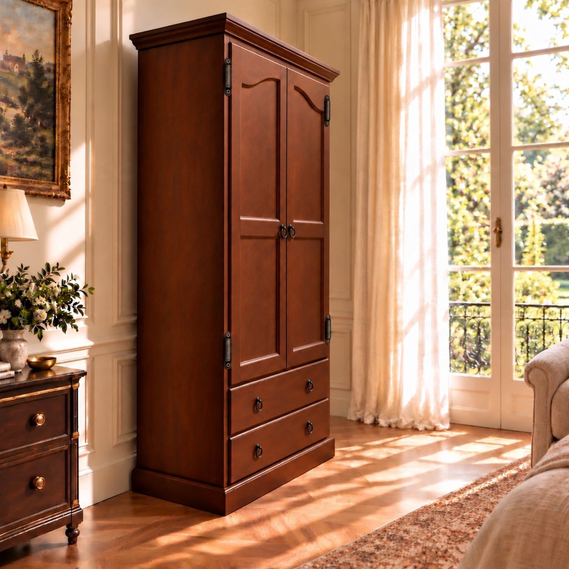 Cambridge Wardrobe / Armoire in Brown Stain - Chocolate Wood
