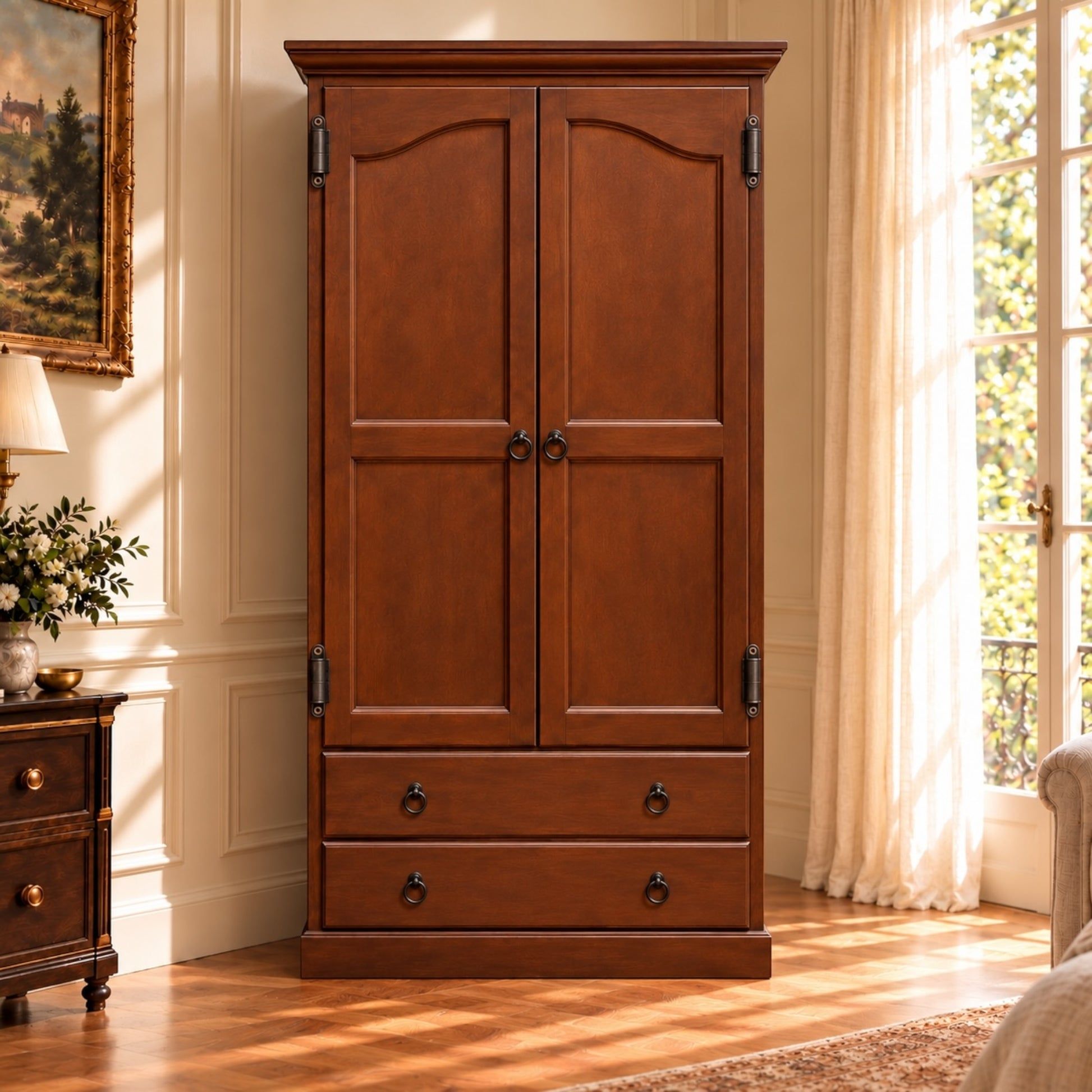 Cambridge Wardrobe / Armoire in Brown Stain - Chocolate Wood