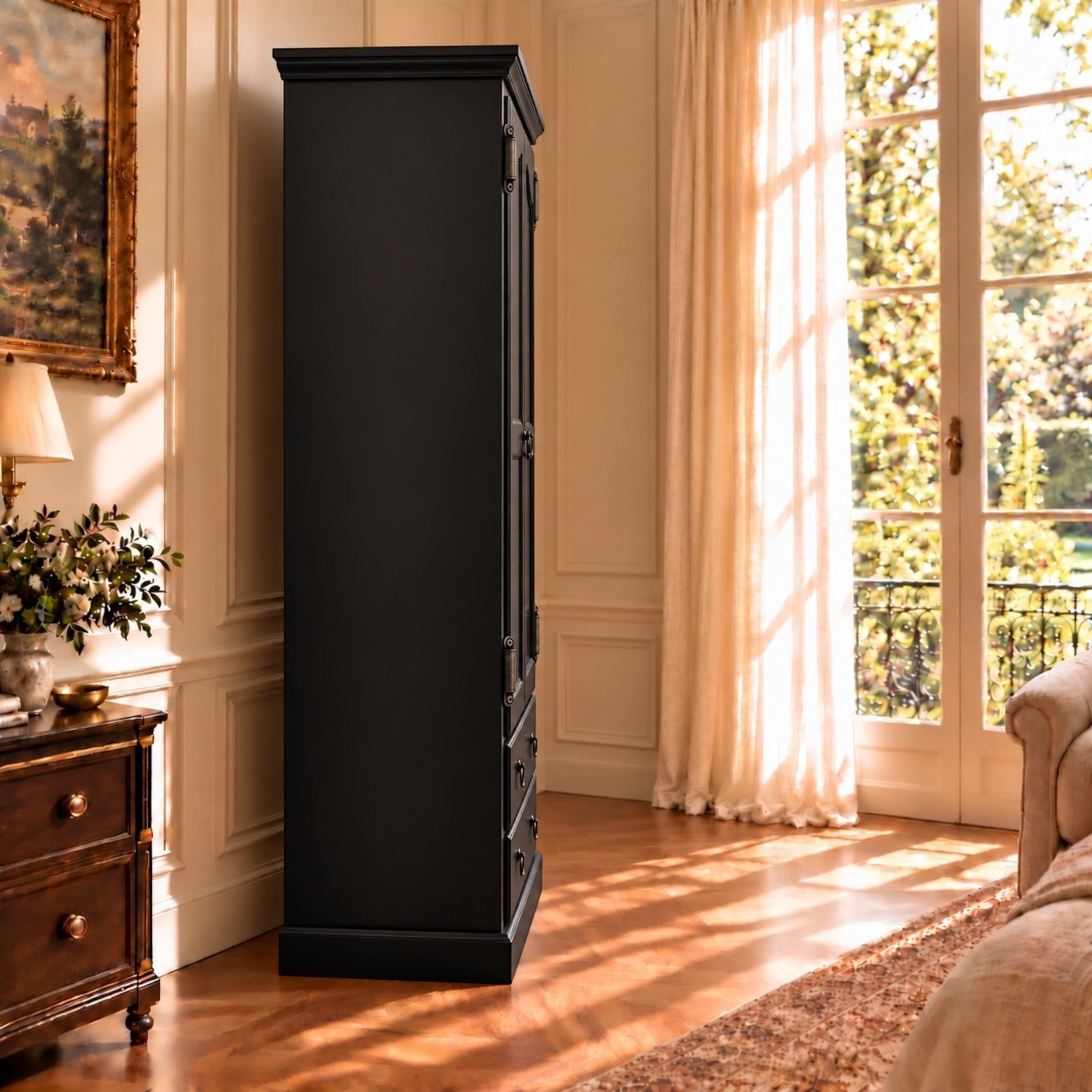 Cambridge Wardrobe / Armoire in Black Stain - Chocolate Wood
