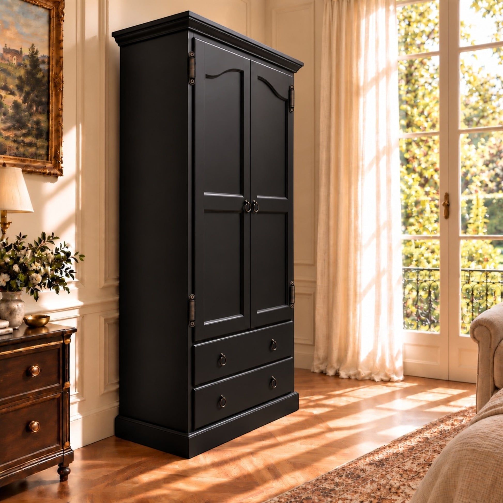 Cambridge Wardrobe / Armoire in Black Stain - Chocolate Wood