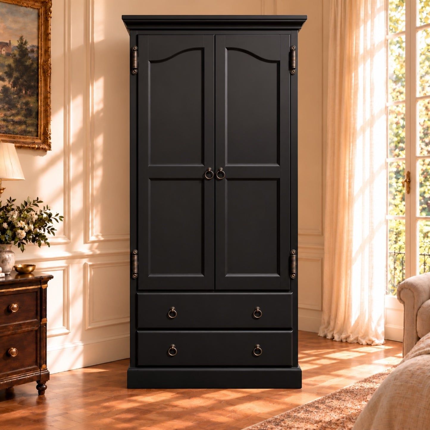 Cambridge Wardrobe / Armoire in Black Stain - Chocolate Wood
